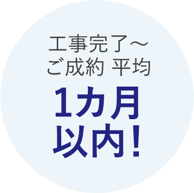 工事完了~ご成約 平均1カ月以内!